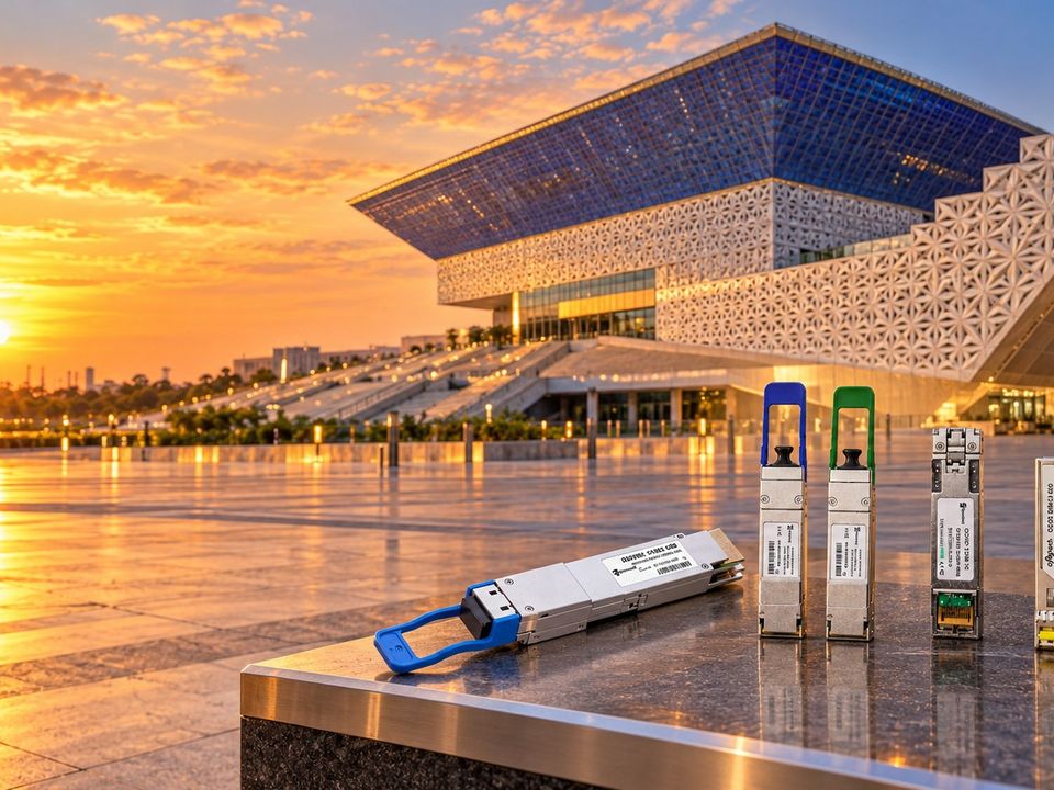 Syrotech SFP and QSFP optical transceivers at Yashobhoomi, New Delhi, venue of India Mobile Congress 2026